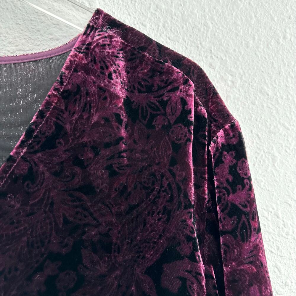 J. Jill Velvet‎ Paisley Print Top Women 2X Purple V-Neck Long Sleeve Boho New - Picture 3 of 7